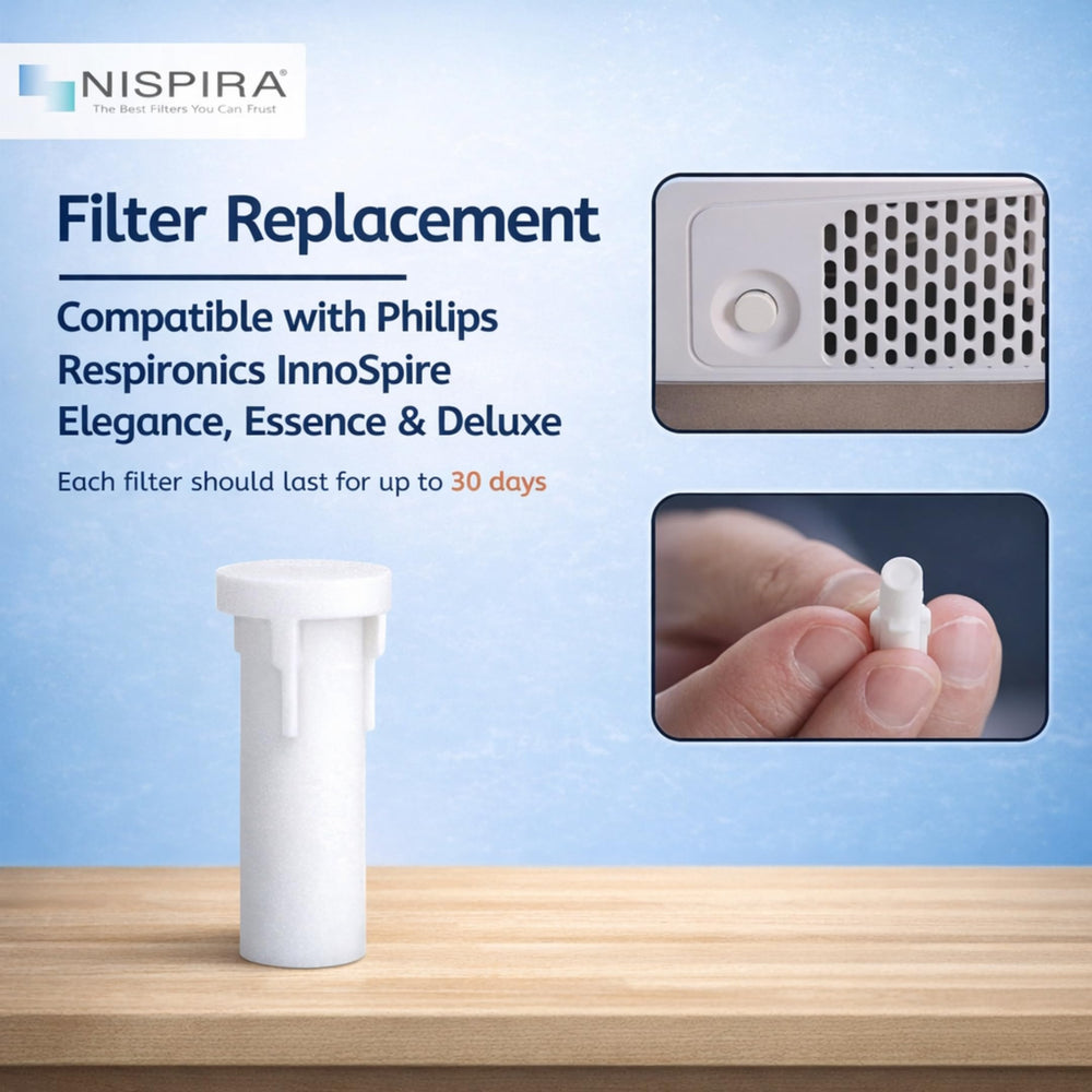 Close-up of Nispira CPAP filter texture showing fine filtration.