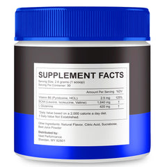 NitricBoost Ultra powder bottle with scoop for quick pre-work energy and focus.