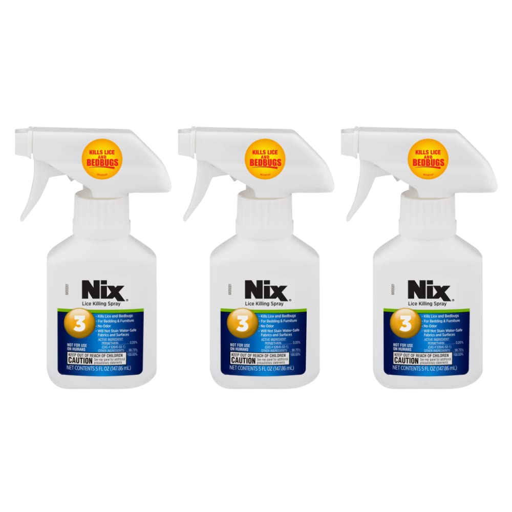 Nix Lice and Bed Bug Killing Spray on bedding for odorless fabric-safe pest control.