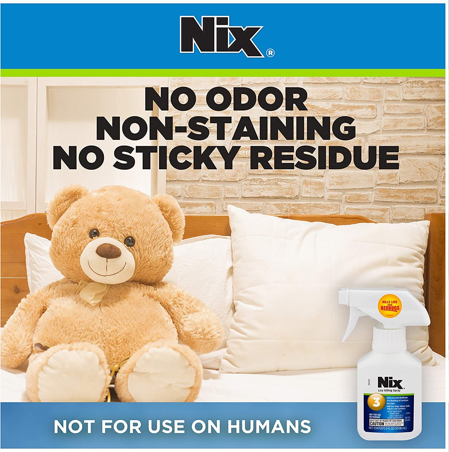 Nix Lice and Bed Bug Killing Spray bottle with odorless formula for easy home use.