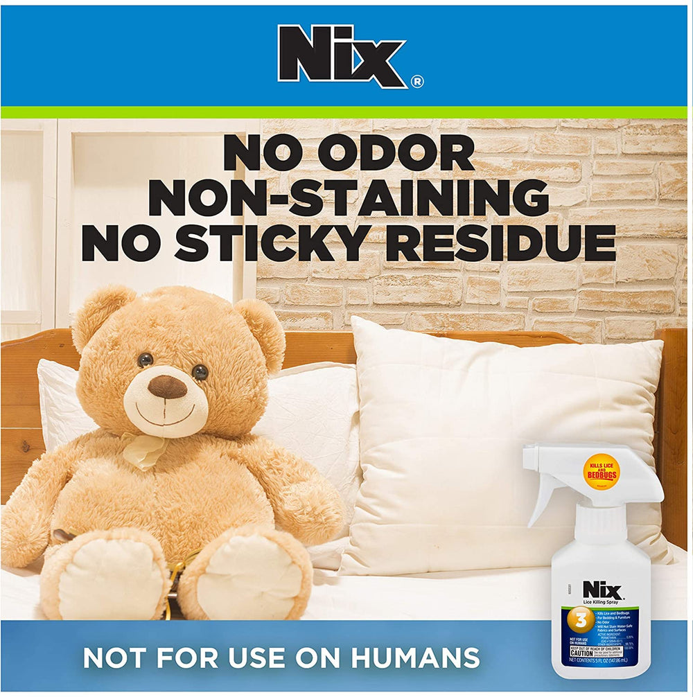 Nix Lice and Bed Bug Killing Spray bottle with odorless formula for easy home use.