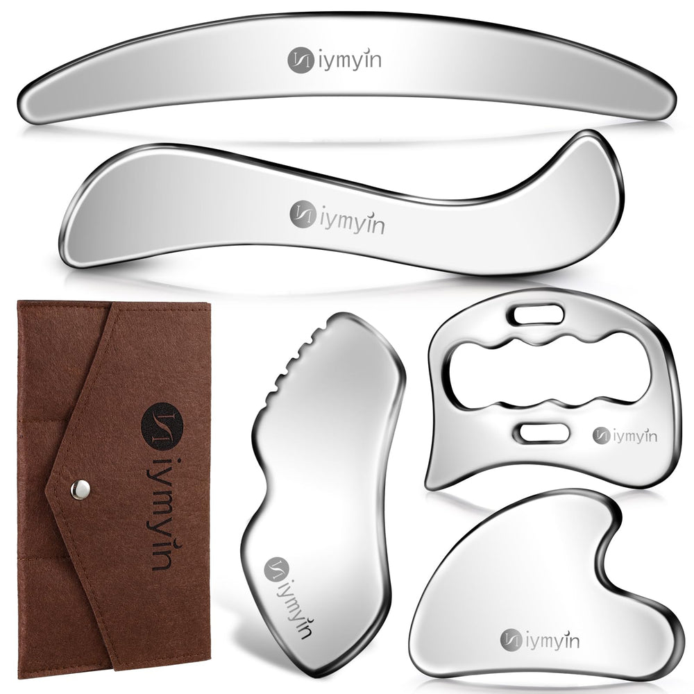 Niymyin 5-in-1 stainless steel tool set for comprehensive muscle and fascia mobilization.