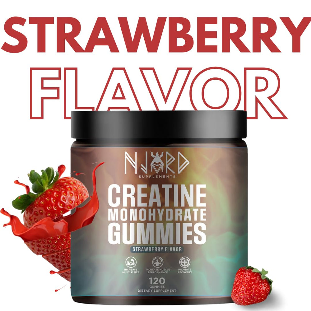 Side view of NJORD Creatine Gummy packaging showing bottle design.