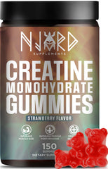 NJORD SUPPLEMENTS Creatine Gummy strawberry bottle front, easy daily dose for workouts.