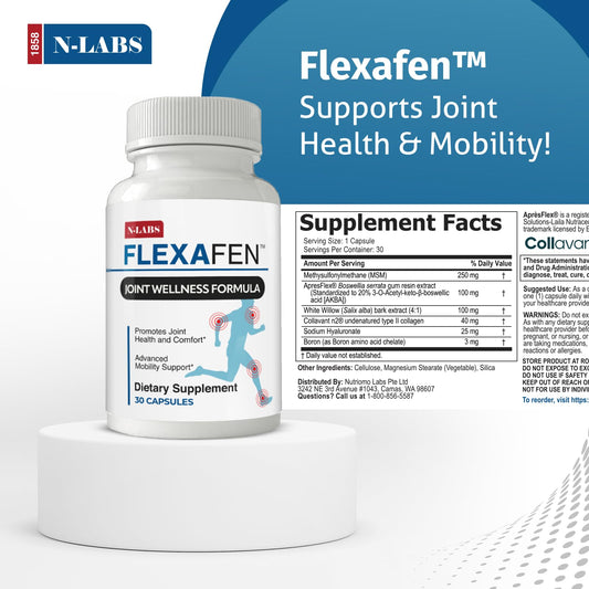 N-Labs Flexafen capsules on a spoon suggesting daily joint comfort