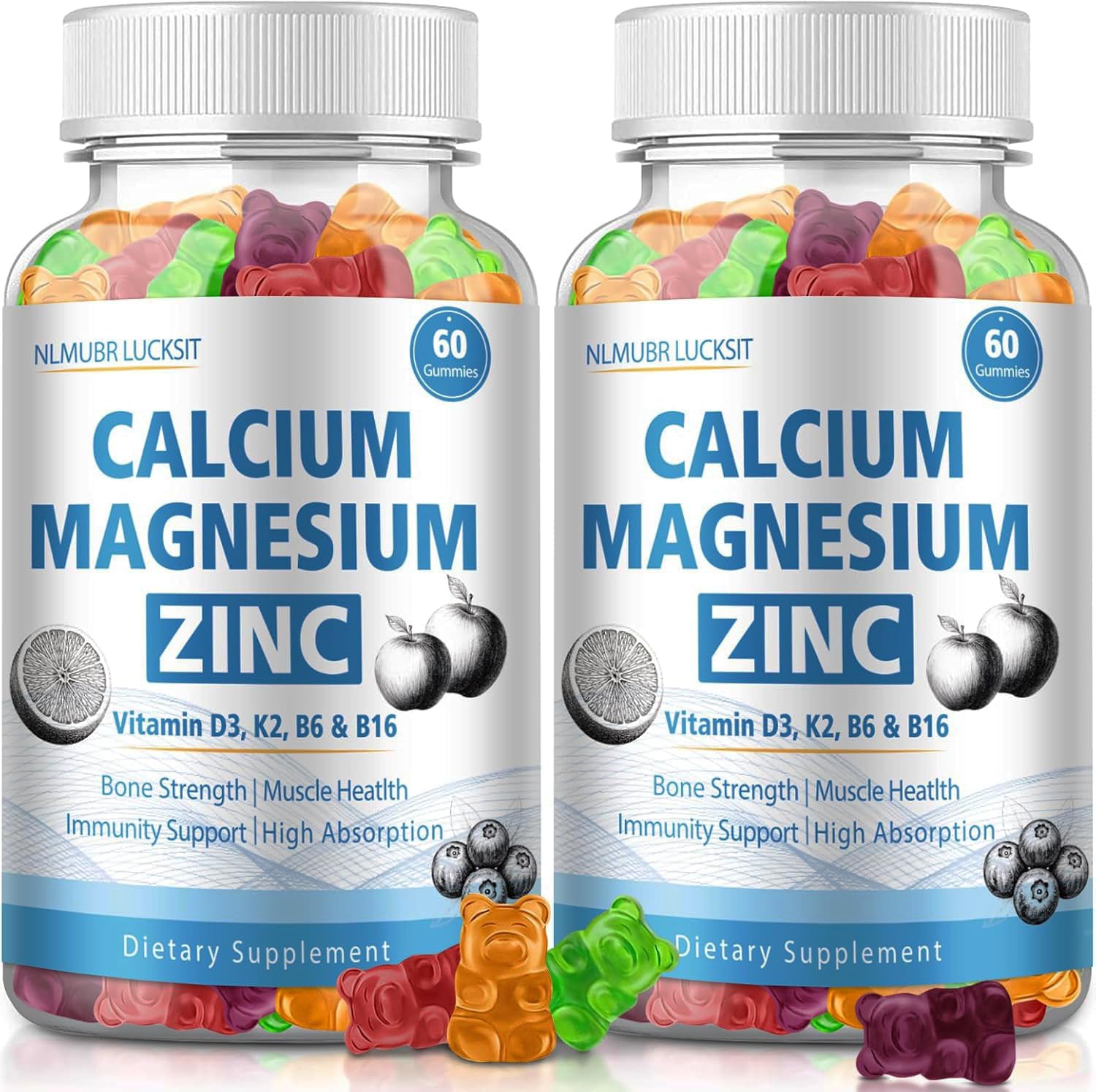NLMUBR LUCKSIT 1200mg calcium gummies bottle supports bone wellness.