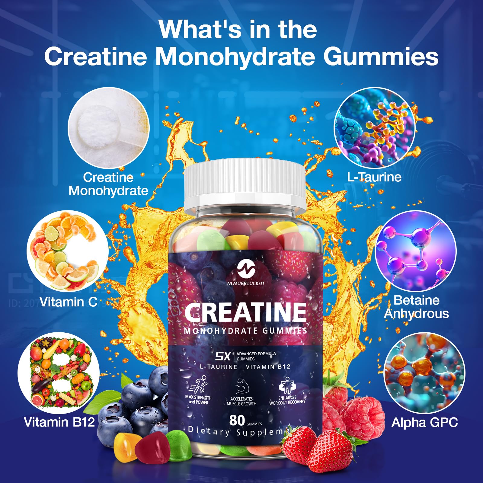 NLMUBR LUCKSIT vegan gelatin-free badge on bottle