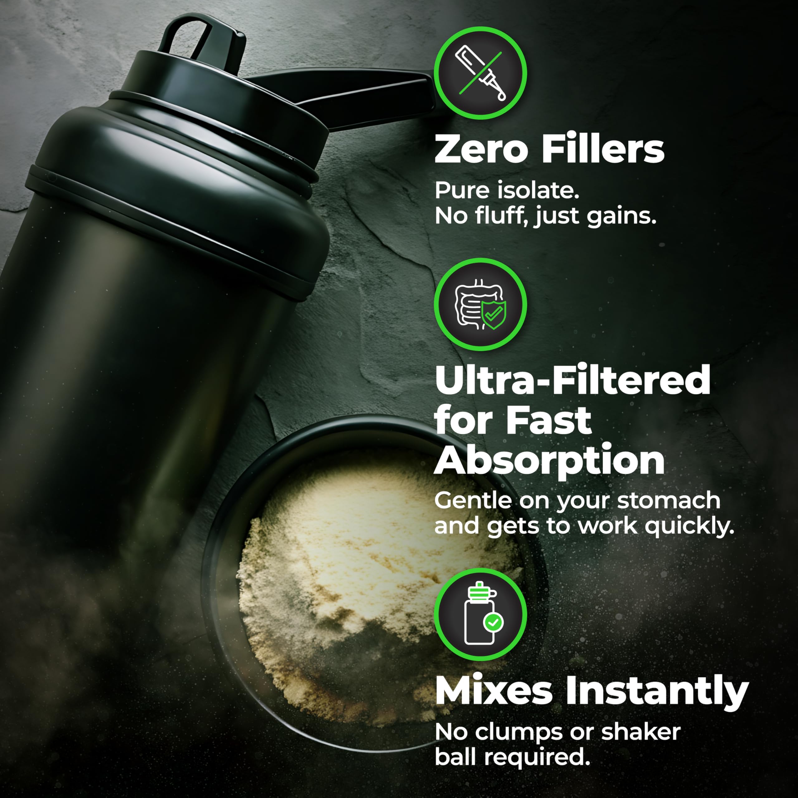 Isolyze tub label shows no added sugar and low fat for clean fueling