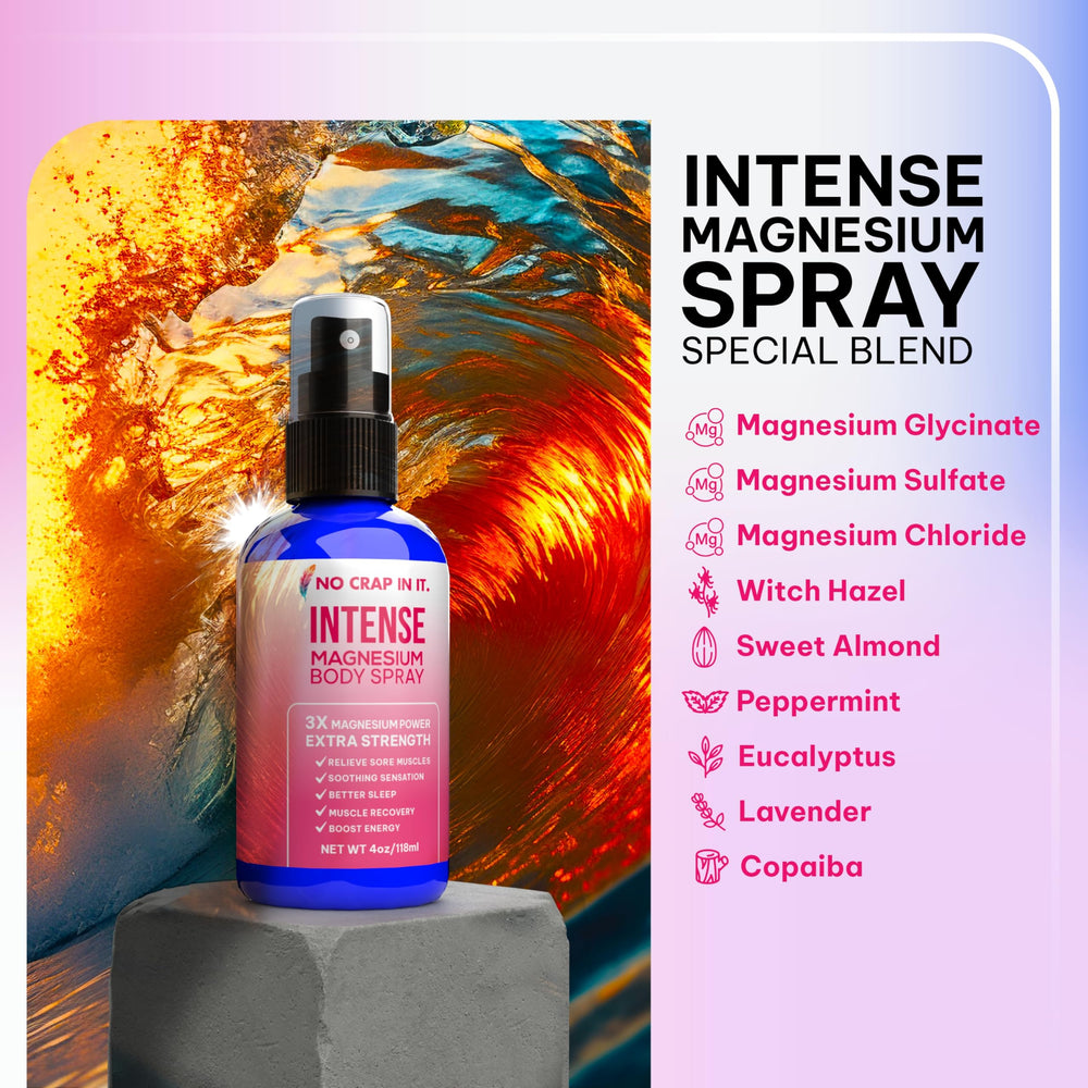 No Crap In It Intense Magnesium Spray being applied on arm for fast absorption.