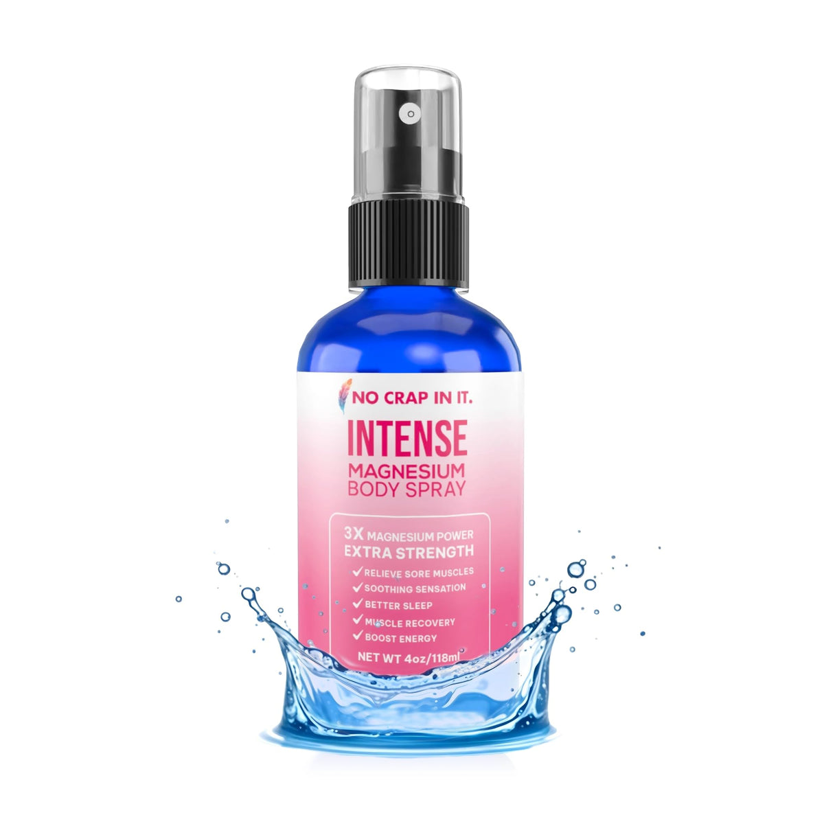 No Crap In It Intense Magnesium Spray bottle front view for quick daily use.