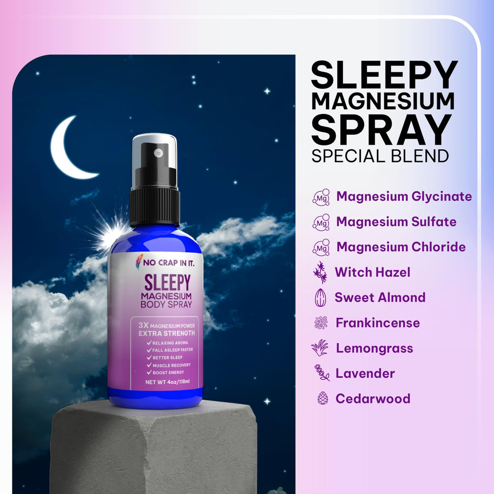 No Crap In It Sleepy Magnesium Spray ingredients close-up highlighting clean formula