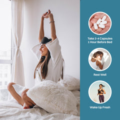 Measuring spoon beside Rest Assist bottle suggests simple nightly use for winding down.