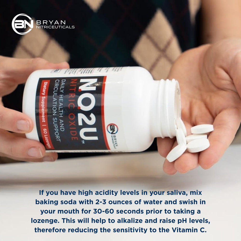 NO2U Bryan NITRICEUTICALS daily-use bottle with glass of water beside