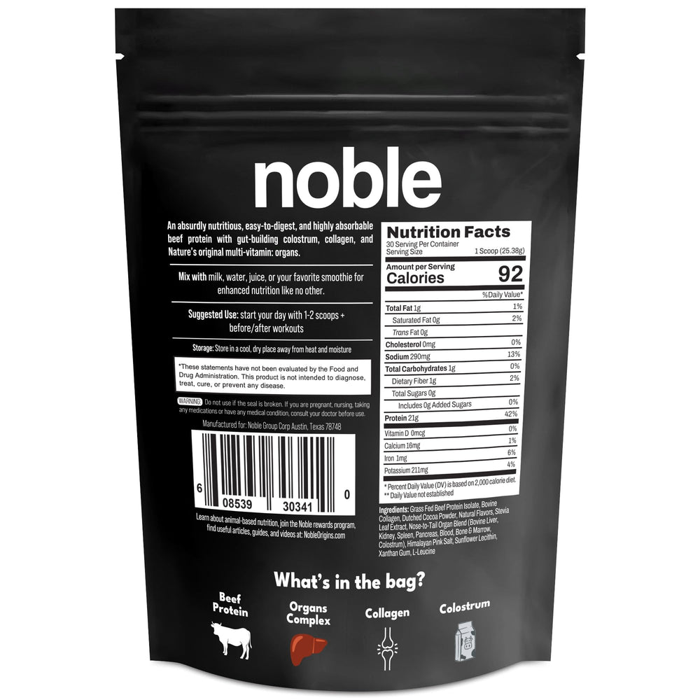 Noble Origins packaging and label showcase clean ingredients.