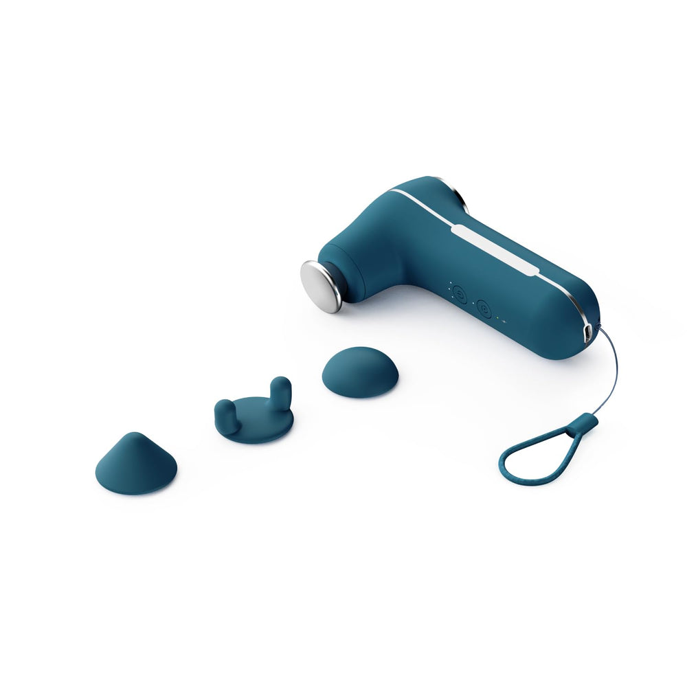 Nobol MyoLite massage gun front view in blue for deep tissue relief on demand