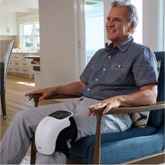 Nobol PhysioFlex worn on the leg for cordless pre-activity warmth