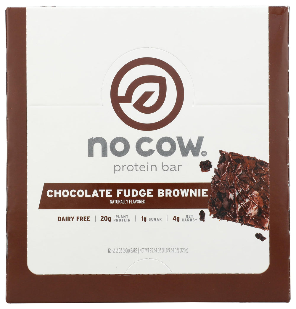 No Cow bar closeup shows chocolate chips and fudgy texture.