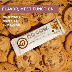 No Cow bar packaging box displaying 12 bars for convenient daily snacks.