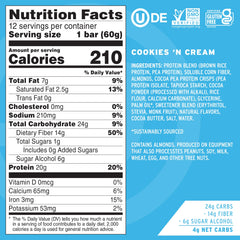 No Cow Cookies 'n Cream bar close-up, crunchy pieces and creamy filling