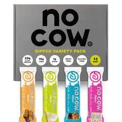 No Cow High Protein Bars dipped variety pack ready for keto-friendly snacking