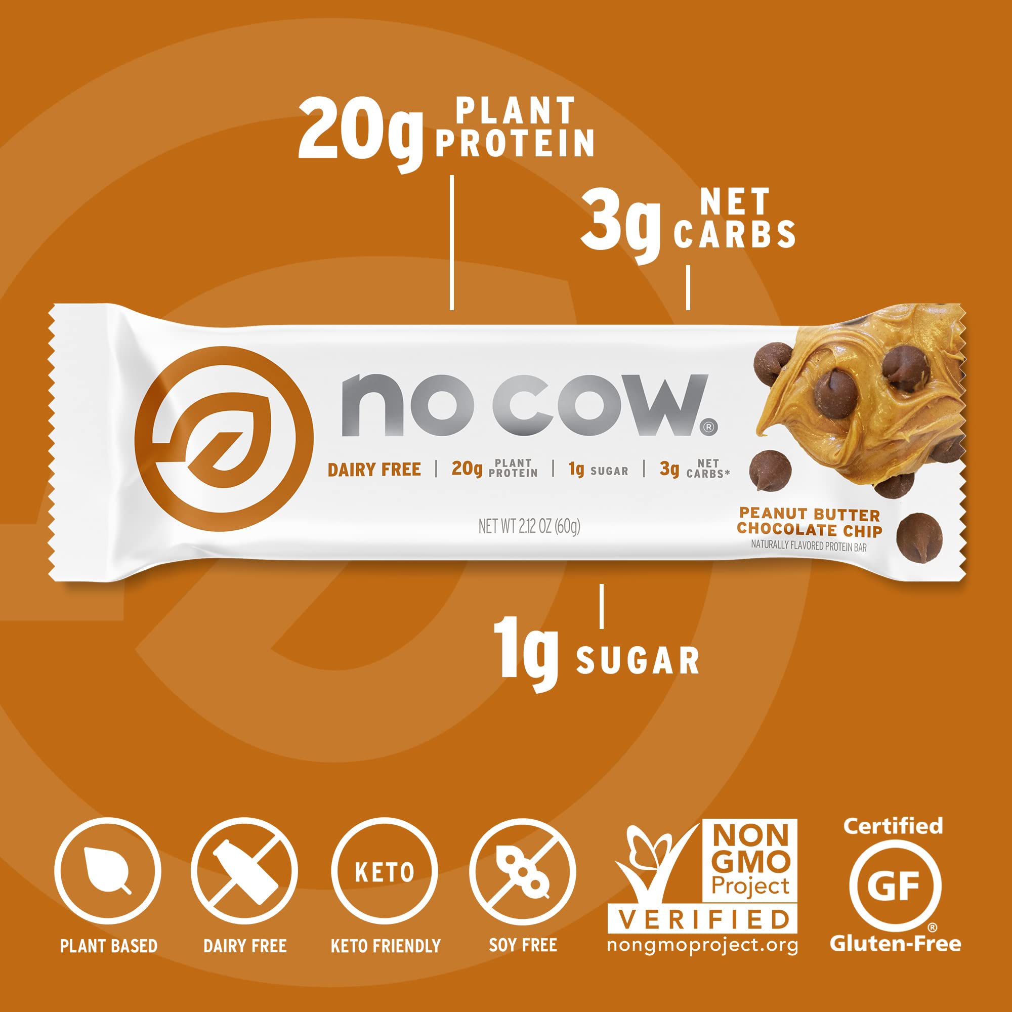 No Cow plant-based protein bar ingredients highlight gluten-free and dairy-free