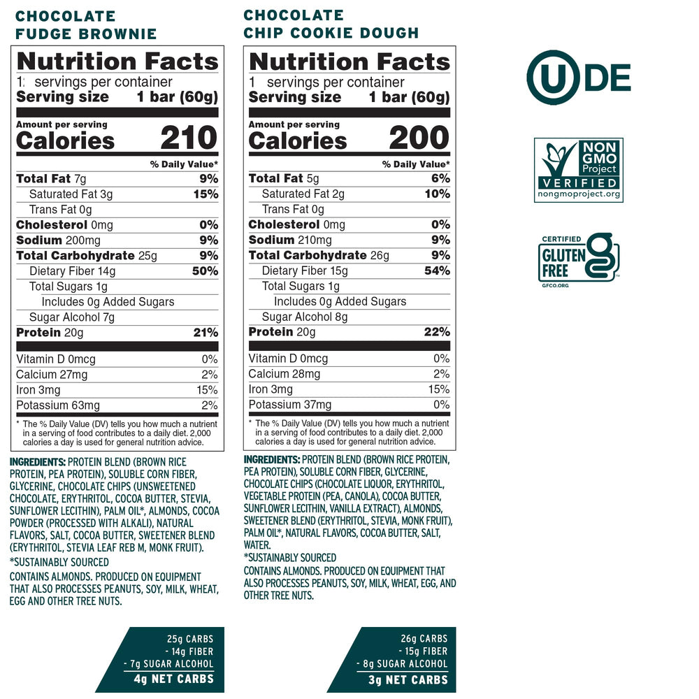 No Cow bar front view highlights protein-packed nutrition for active days.