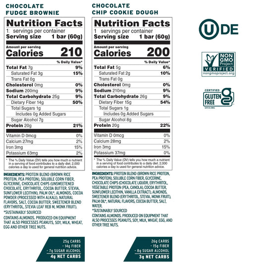 No Cow bar front view highlights protein-packed nutrition for active days.