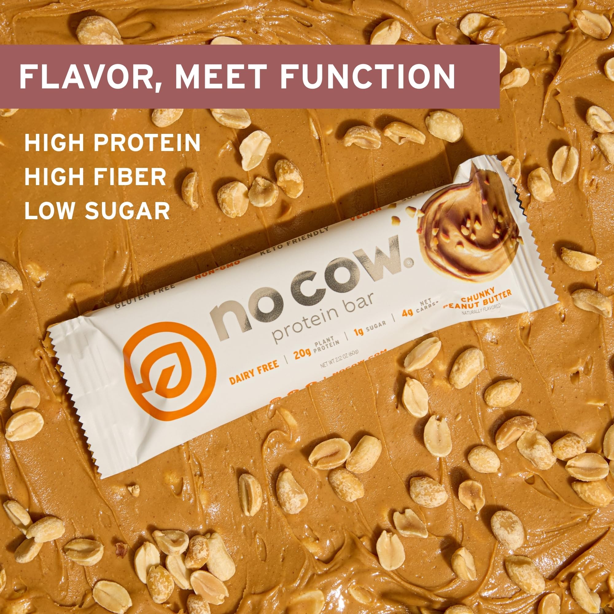 No Cow bar is vegan, gluten-free, dairy-free, and keto-friendly.