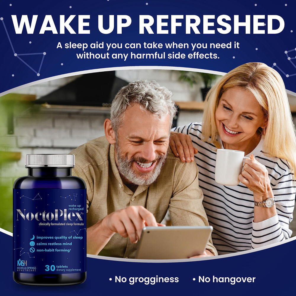 NoctoPlex bottle close-up highlighting sleep support ingredients