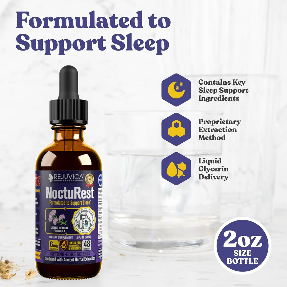 NoctuRest dropper dispense highlights convenient liquid delivery before bed.