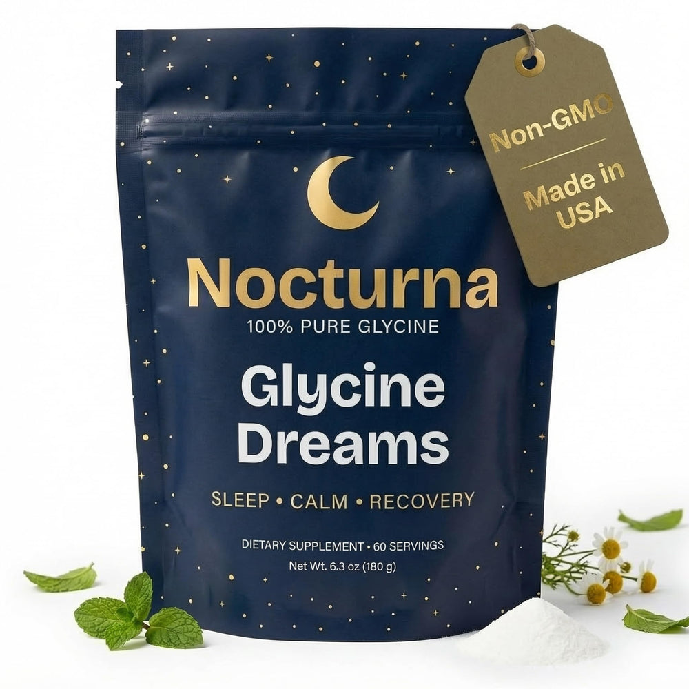 Nocturna Glycine powder bottle ready for a calming pre-bed routine.