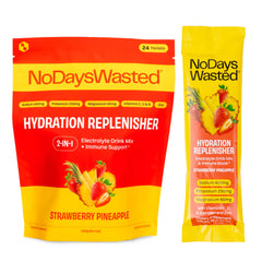 No Days Wasted hydration stick packaging for quick electrolyte balance on the go.