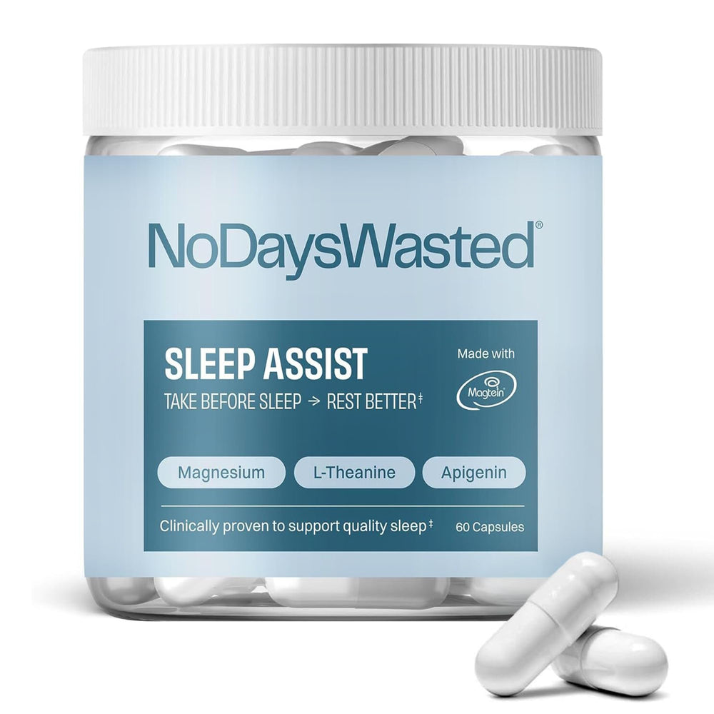 No Days Wasted Magnesium Sleep bottle front with capsules for nightly relaxation