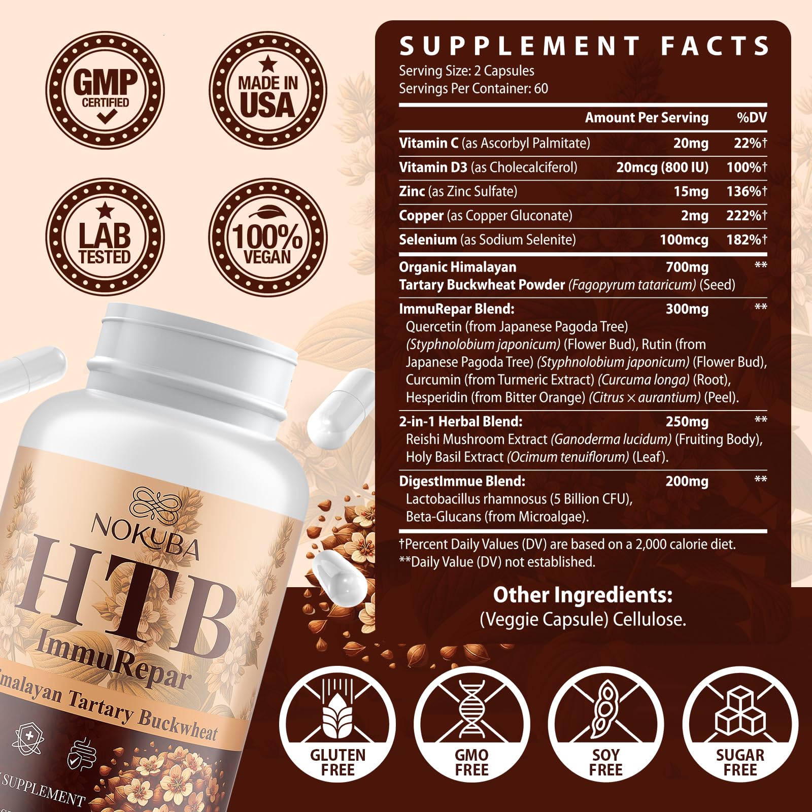 Nokuba gluten-free dairy-free capsules emphasizing allergen-friendly daily nutrition.