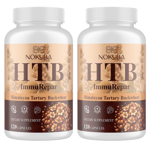 Nokuba Himalayan Tartary Buckwheat bottle with vegan capsules for daily wellness.