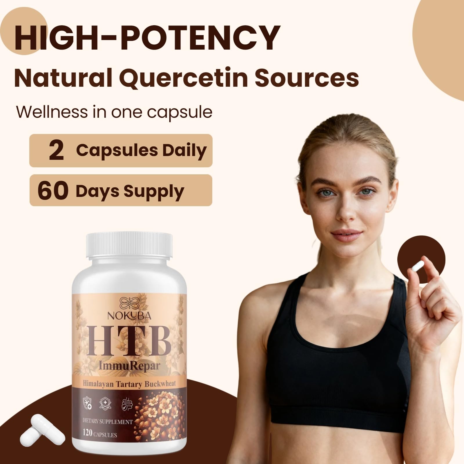 Nokuba Lactobacillus rhamnosus capsules fostering gut balance and barrier health.