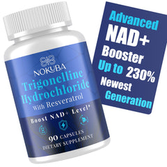 Nokuba NAD supplement bottle showcasing daily energy support and aging-friendly ingredients.