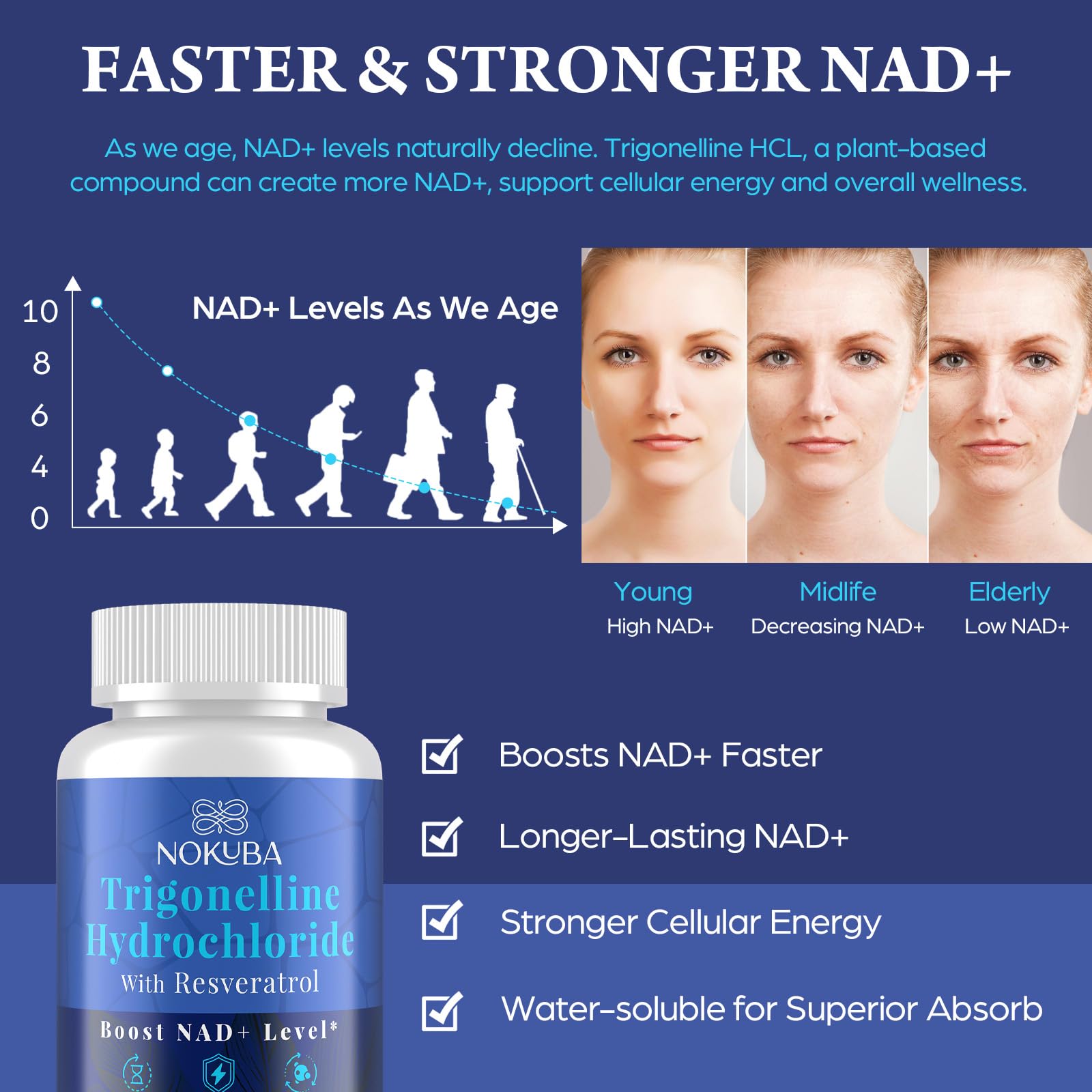 Nokuba NAD supplement label with ingredients and purity details for informed use.