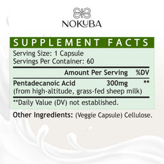 Close-up of Nokuba C15:0 capsules highlighting 300 mg dose for convenience.