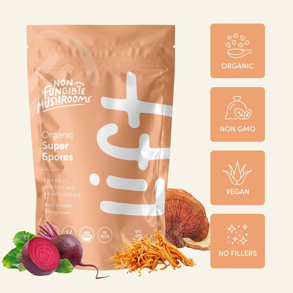 Non Fungible Mushrooms Lift packaging and ingredients close-up