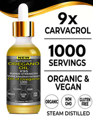 Superior Oregano Oil X95 non-GMO vegan label on packaging