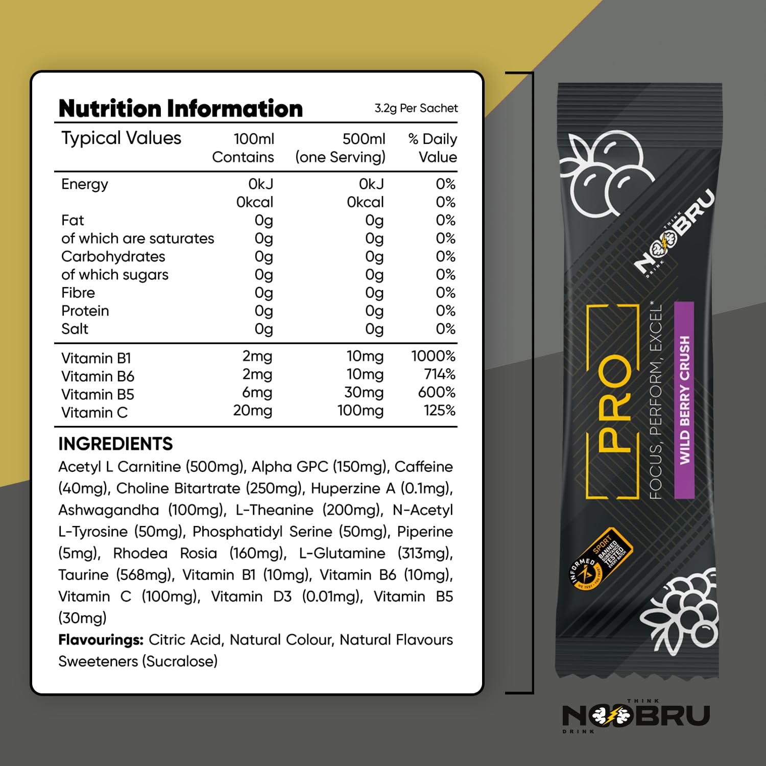 Noobru Pro shaker pour showing convenient daily cognitive support for work and study.