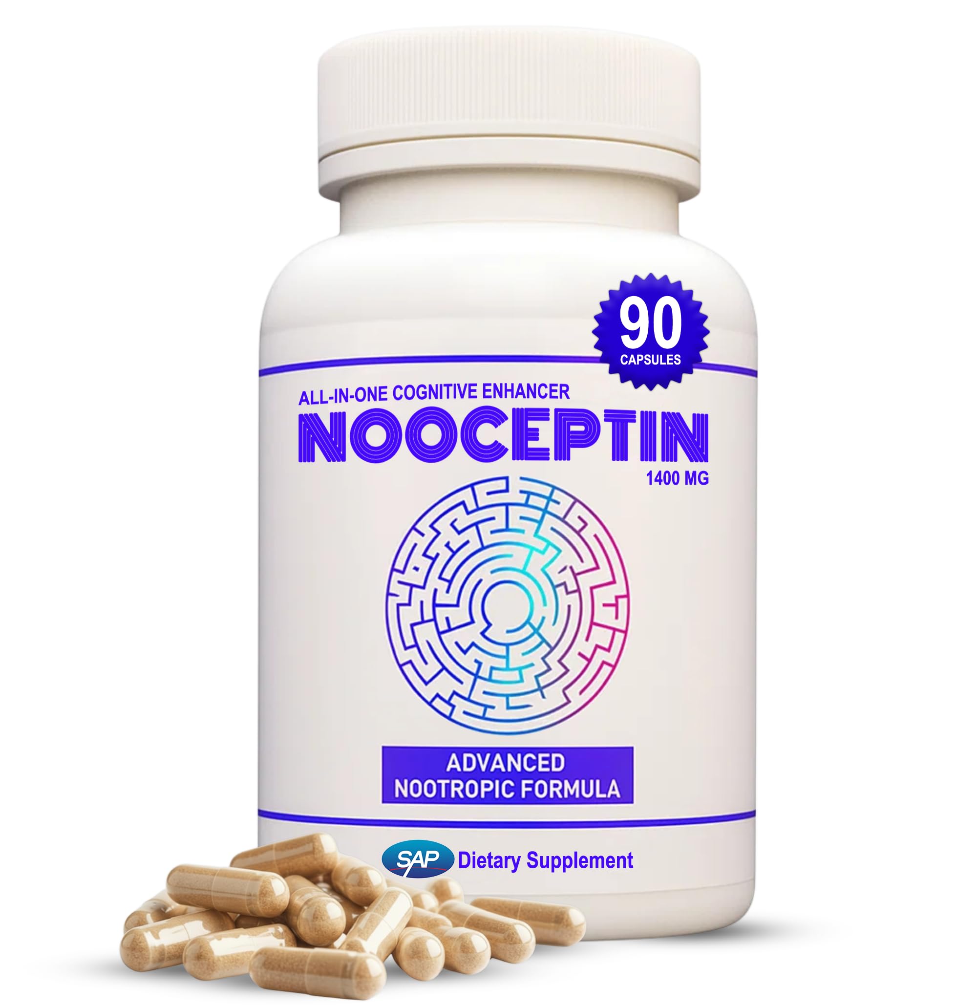 NOOCEPTIN bottle front view supports daily focus and calm concentration.
