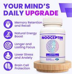 NOOCEPTIN capsules close-up highlights compact form for easy daily dosing.