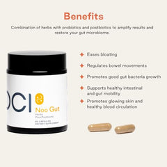NOOCI Noo Gut capsules displayed for convenient, on-the-go routine.