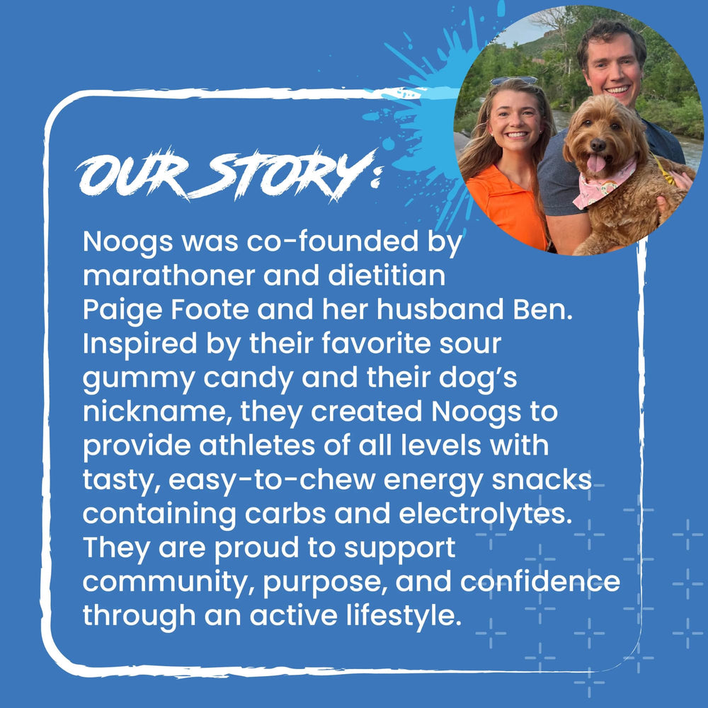 Noogs Sour Energy Chews blue raspberry flavor for balanced sweet-tart taste.