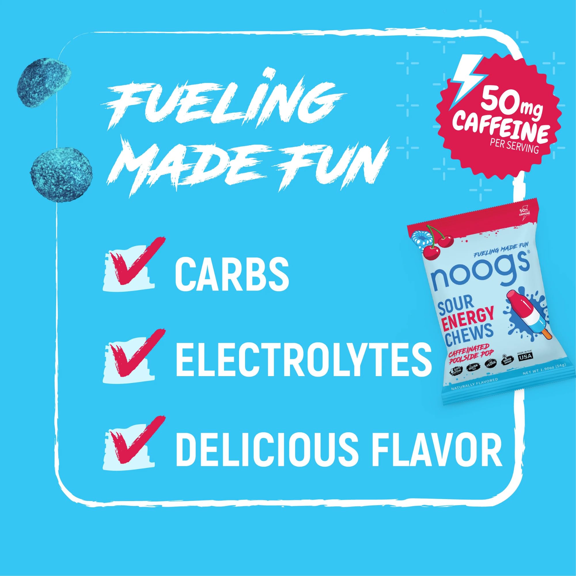 Noogs Sour Energy Chews hand-holding pack for easy mid-run fueling.