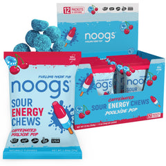 Noogs Sour Energy Chews poolside pop pack shot boosts endurance on the go.