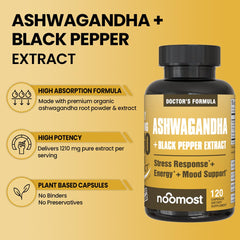 NooMost Ashwagandha with black pepper extract ingredient highlight.