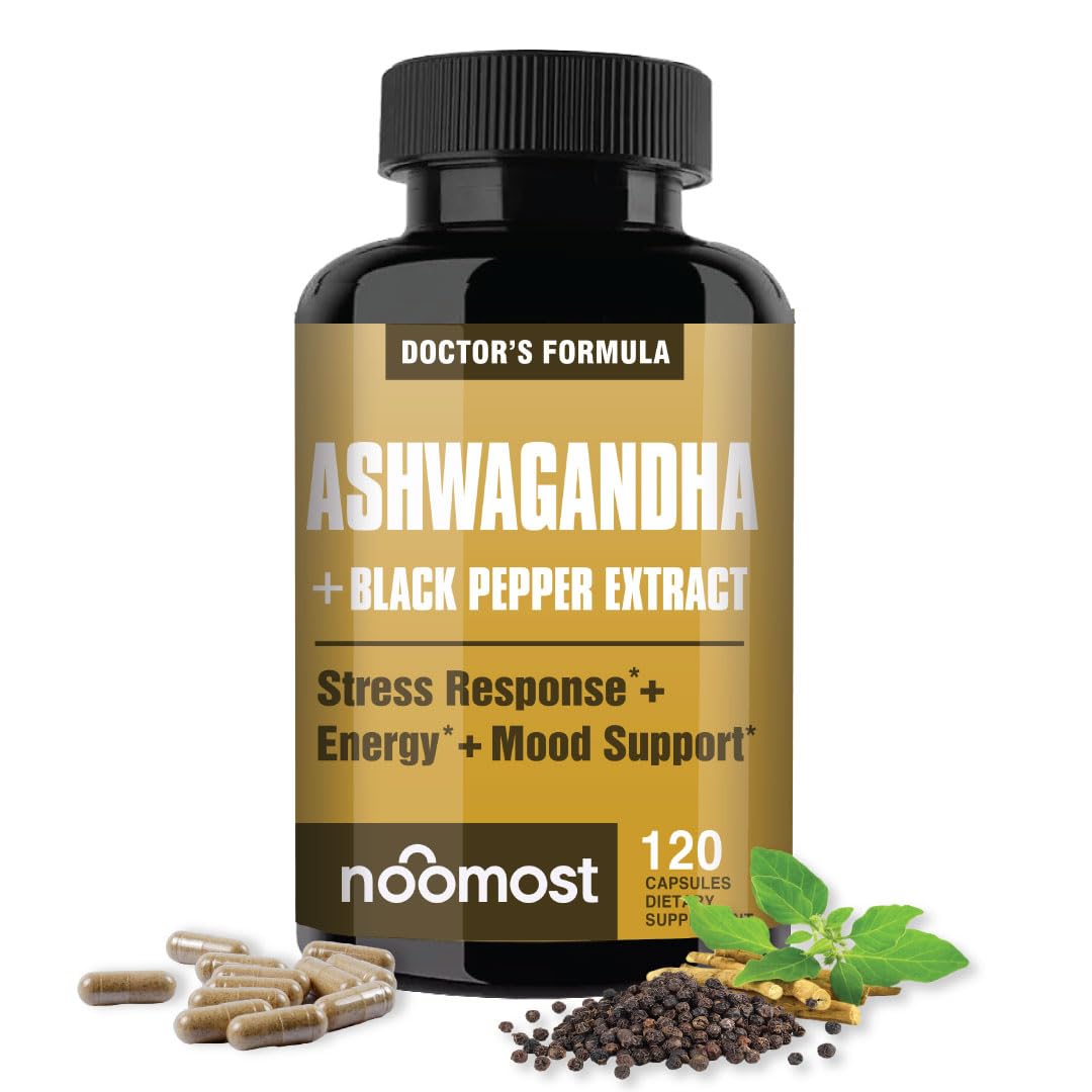 NooMost Ashwagandha bottle front promoting daily resilience.